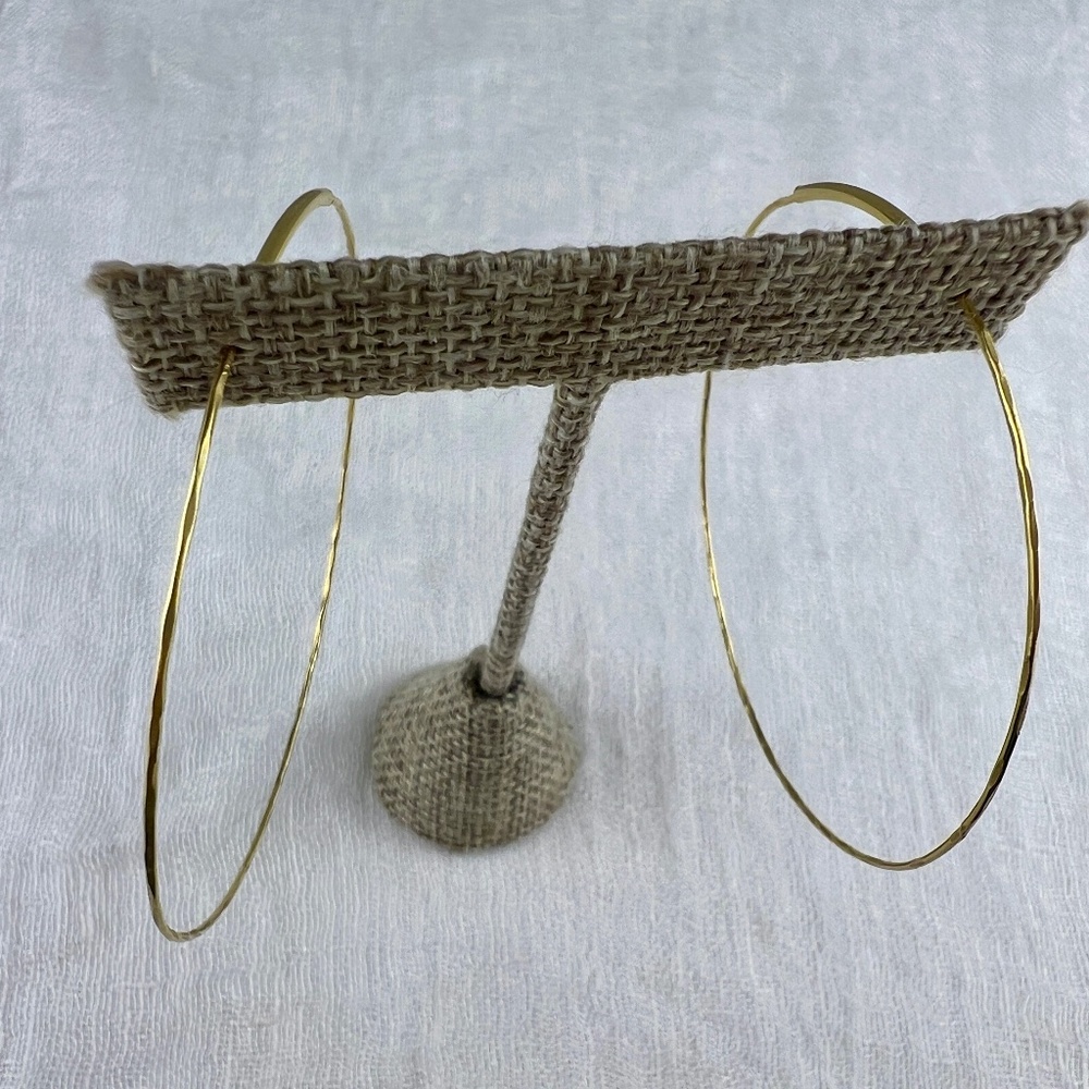 Vintage Y2K 18K Gold Oversized Hoop Earrings Hand-Finished Round Wire 2.25"